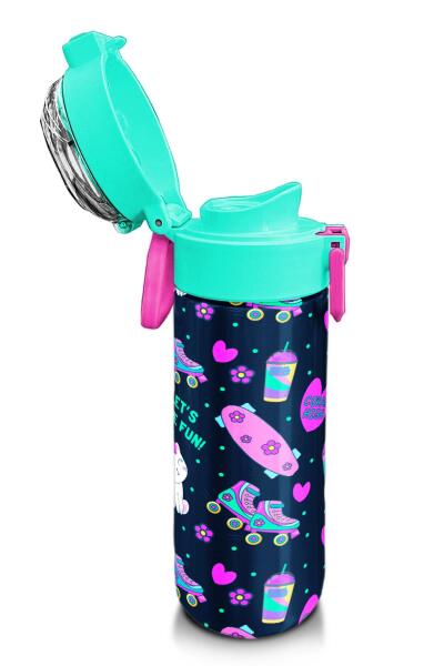 Coral High Kids Lacivert Pembe Kedili Paten Desenli Pipetli ve Direkt İçim Çelik Termos 500 ml 31983 - 6