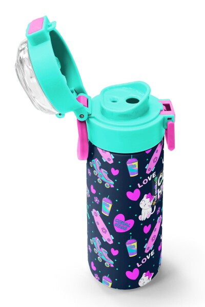Coral High Kids Lacivert Pembe Kedili Paten Desenli Pipetli ve Direkt İçim Çelik Termos 500 ml 31983 - 6