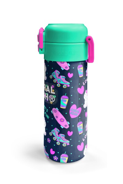 Coral High Kids Lacivert Pembe Kedili Paten Desenli Pipetli ve Direkt İçim Çelik Termos 500 ml 31983 - 6