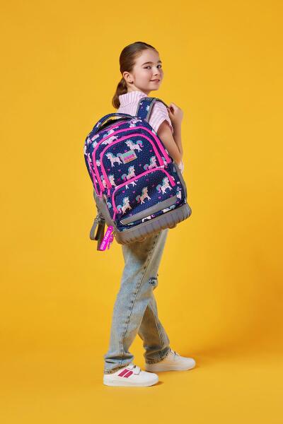 Coral High Kids Lacivert Pembe Unicorn Desenli Çekçekli 3'lü Çanta Seti SET0124023 - 6