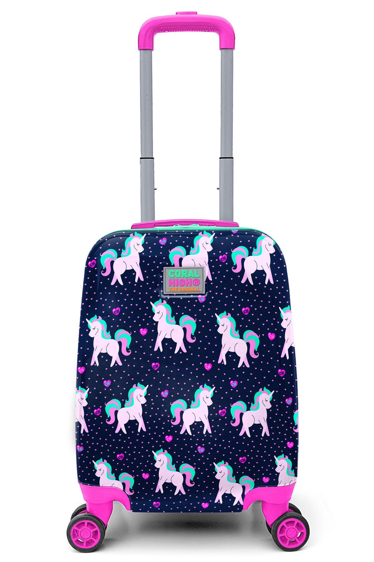 Coral High Kids Lacivert Pembe Unicorn Desenli Çocuk Valizi 16713