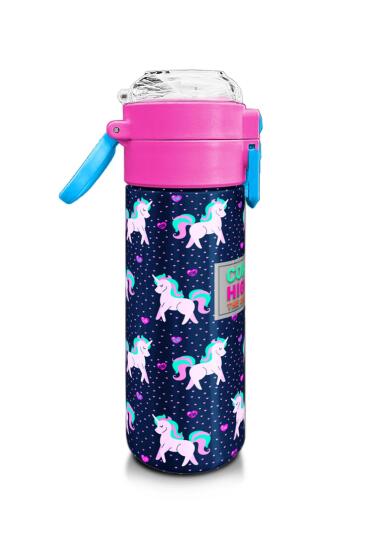 Coral High Kids Lacivert Pembe Unicorn Desenli Pipetli ve Direkt İçim Çelik Termos 500 ml 31915 - 2