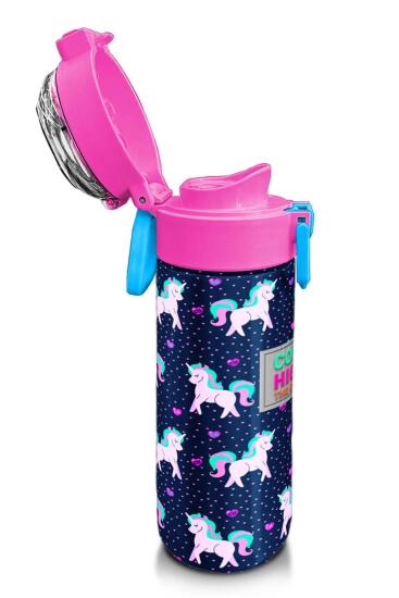 Coral High Kids Lacivert Pembe Unicorn Desenli Pipetli ve Direkt İçim Çelik Termos 500 ml 31915 - 6