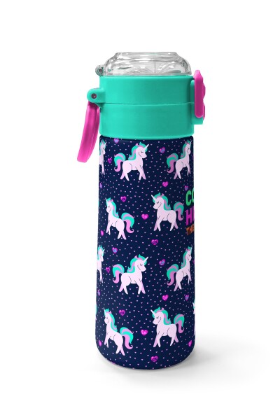 Coral High Kids Lacivert Pembe Unicorn Desenli Pipetli ve Direkt İçim Çelik Termos 500 ml 31915 - 2