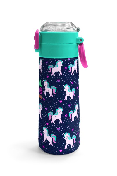 Coral High Kids Lacivert Pembe Unicorn Desenli Pipetli ve Direkt İçim Çelik Termos 500 ml 31915 - 3