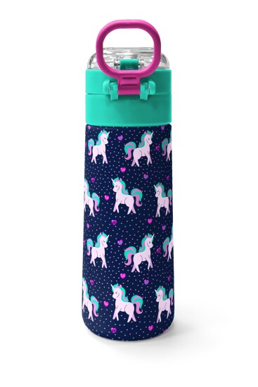 Coral High Kids Lacivert Pembe Unicorn Desenli Pipetli ve Direkt İçim Çelik Termos 500 ml 31915 - 4