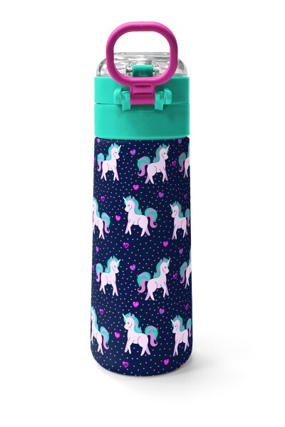 Coral High Kids Lacivert Pembe Unicorn Desenli Pipetli ve Direkt İçim Çelik Termos 500 ml 31915 - 4