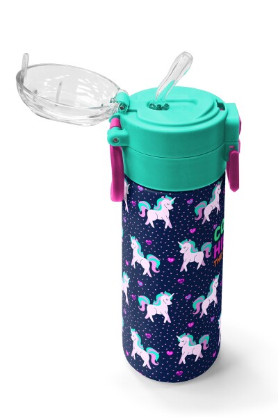 Coral High Kids Lacivert Pembe Unicorn Desenli Pipetli ve Direkt İçim Çelik Termos 500 ml 31915 - 5
