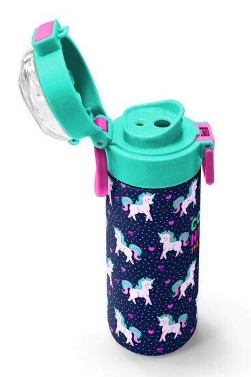 Coral High Kids Lacivert Pembe Unicorn Desenli Pipetli ve Direkt İçim Çelik Termos 500 ml 31915 - 6