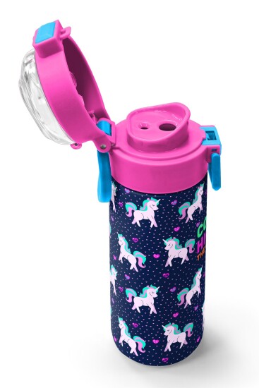 Coral High Kids Lacivert Pembe Unicorn Desenli Pipetli ve Direkt İçim Çelik Termos 500 ml 31915 - 6