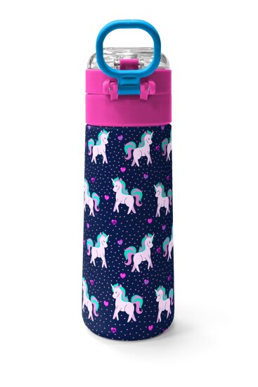 Coral High Kids Lacivert Pembe Unicorn Desenli Pipetli ve Direkt İçim Çelik Termos 500 ml 31915 - 4