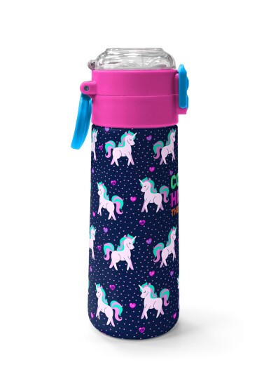 Coral High Kids Lacivert Pembe Unicorn Desenli Pipetli ve Direkt İçim Çelik Termos 500 ml 31915 - 2