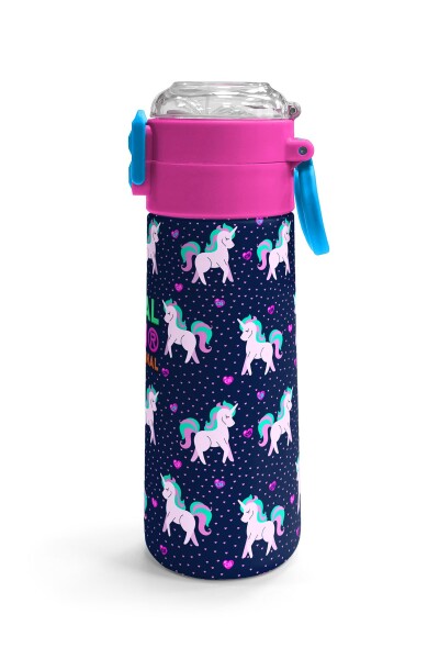 Coral High Kids Lacivert Pembe Unicorn Desenli Pipetli ve Direkt İçim Çelik Termos 500 ml 31915 - 3