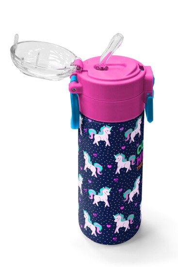 Coral High Kids Lacivert Pembe Unicorn Desenli Pipetli ve Direkt İçim Çelik Termos 500 ml 31915 - 5