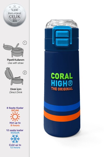 Coral High Kids Lacivert Pipetli ve Direkt İçim Çelik Termos 500 ml 31928 - 1
