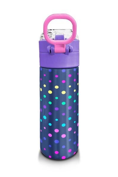 Coral High Kids Lacivert Puantiyeli Desenli Pipetli ve Direkt İçim Çelik Termos 500 ml 31872 - 3
