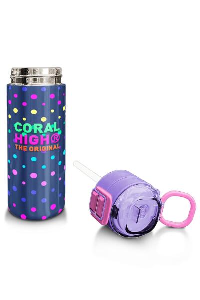 Coral High Kids Lacivert Puantiyeli Desenli Pipetli ve Direkt İçim Çelik Termos 500 ml 31872 - 4