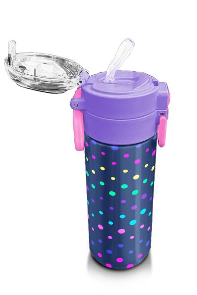 Coral High Kids Lacivert Puantiyeli Desenli Pipetli ve Direkt İçim Çelik Termos 500 ml 31872 - 5