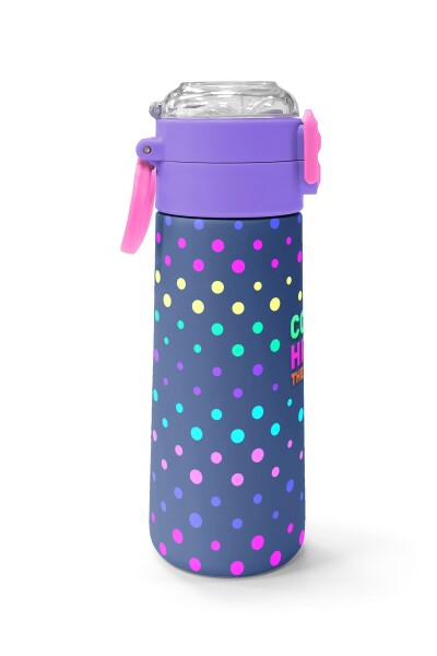 Coral High Kids Lacivert Puantiyeli Desenli Pipetli ve Direkt İçim Çelik Termos 500 ml 31872 - 2