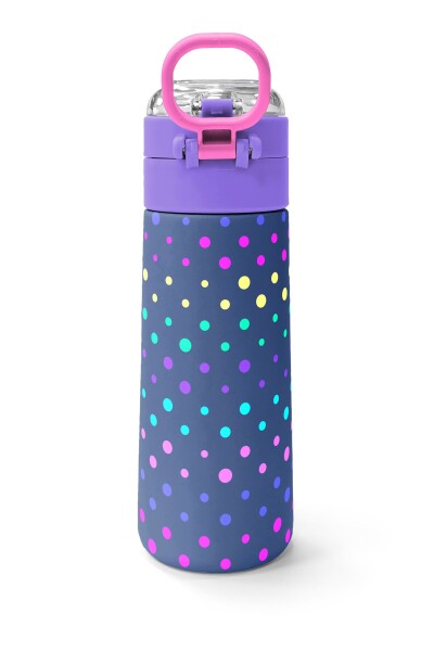 Coral High Kids Lacivert Puantiyeli Desenli Pipetli ve Direkt İçim Çelik Termos 500 ml 31872 - 4