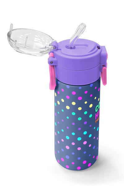 Coral High Kids Lacivert Puantiyeli Desenli Pipetli ve Direkt İçim Çelik Termos 500 ml 31872 - 5