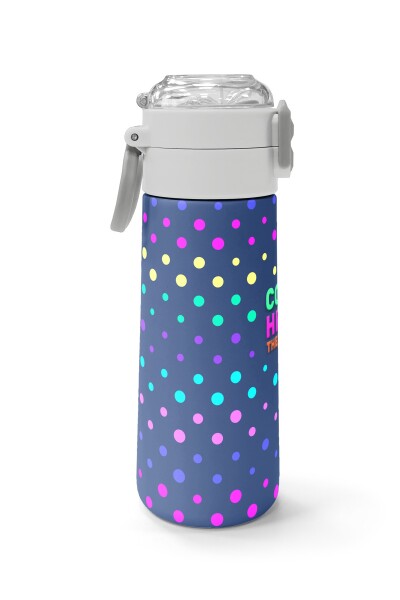 Coral High Kids Lacivert Puantiyeli Desenli Pipetli ve Direkt İçim Çelik Termos 500 ml 31872 - 2