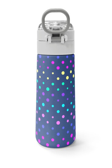 Coral High Kids Lacivert Puantiyeli Desenli Pipetli ve Direkt İçim Çelik Termos 500 ml 31872 - 4