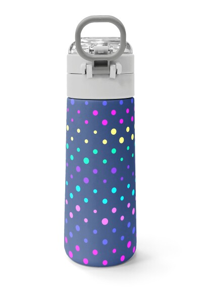 Coral High Kids Lacivert Puantiyeli Desenli Pipetli ve Direkt İçim Çelik Termos 500 ml 31872 - 4