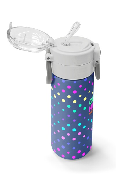 Coral High Kids Lacivert Puantiyeli Desenli Pipetli ve Direkt İçim Çelik Termos 500 ml 31872 - 5