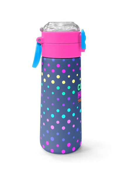 Coral High Kids Lacivert Puantiyeli Desenli Pipetli ve Direkt İçim Çelik Termos 500 ml 31872 - 2