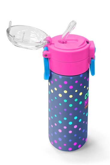 Coral High Kids Lacivert Puantiyeli Desenli Pipetli ve Direkt İçim Çelik Termos 500 ml 31872 - 5