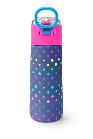 Coral High Kids Lacivert Puantiyeli Desenli Pipetli ve Direkt İçim Çelik Termos 500 ml 31872 - 4