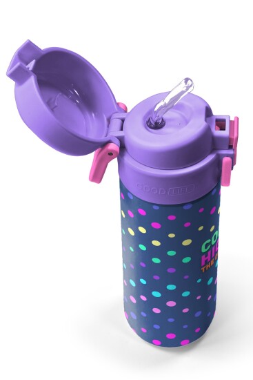 Coral High Kids Lacivert Puantiyeli Desenli Pipetli ve Direkt İçim Çelik Termos 500 ml 31872 - 2
