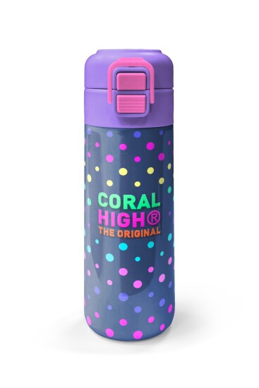 Coral High Kids Lacivert Puantiyeli Desenli Pipetli ve Direkt İçim Çelik Termos 500 ml 31872 - 4