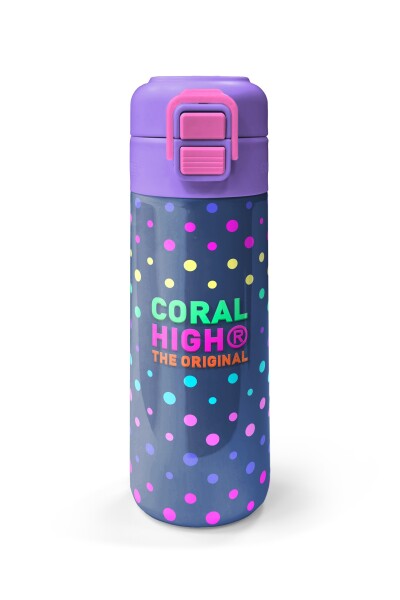 Coral High Kids Lacivert Puantiyeli Desenli Pipetli ve Direkt İçim Çelik Termos 500 ml 31872 - 4