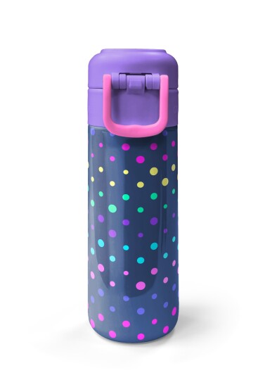Coral High Kids Lacivert Puantiyeli Desenli Pipetli ve Direkt İçim Çelik Termos 500 ml 31872 - 7