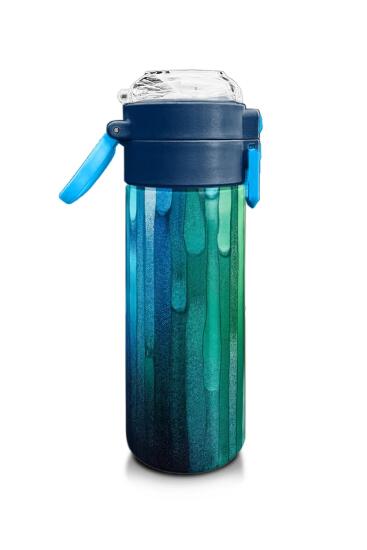 Coral High Kids Lacivert Renkli Çizgili Desenli Pipetli ve Direkt İçim Çelik Termos 500 ml 31890 - 2