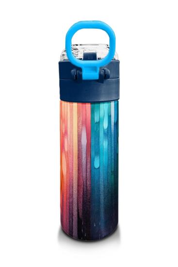 Coral High Kids Lacivert Renkli Çizgili Desenli Pipetli ve Direkt İçim Çelik Termos 500 ml 31890 - 3