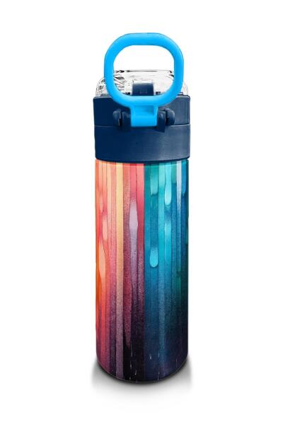 Coral High Kids Lacivert Renkli Çizgili Desenli Pipetli ve Direkt İçim Çelik Termos 500 ml 31890 - 3