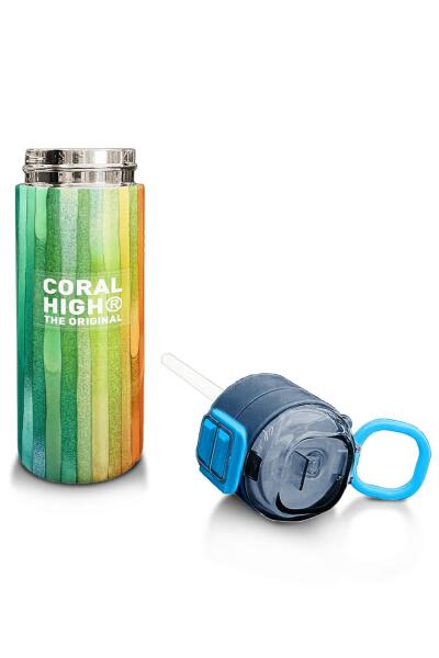 Coral High Kids Lacivert Renkli Çizgili Desenli Pipetli ve Direkt İçim Çelik Termos 500 ml 31890 - 4