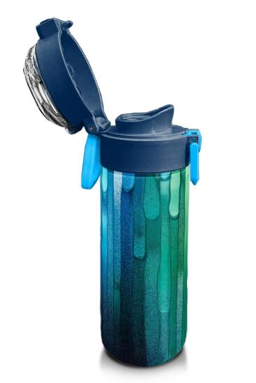 Coral High Kids Lacivert Renkli Çizgili Desenli Pipetli ve Direkt İçim Çelik Termos 500 ml 31890 - 6