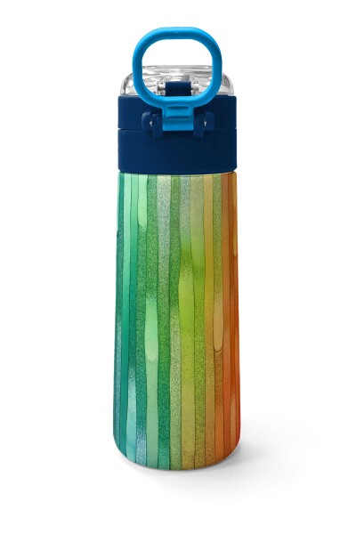 Coral High Kids Lacivert Renkli Çizgili Desenli Pipetli ve Direkt İçim Çelik Termos 500 ml 31890 - 4