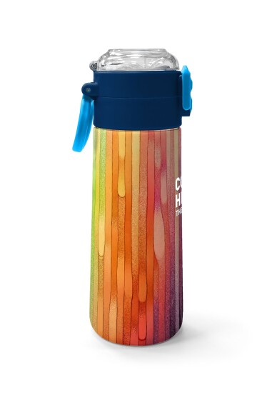 Coral High Kids Lacivert Renkli Çizgili Desenli Pipetli ve Direkt İçim Çelik Termos 500 ml 31890 - 2