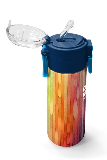 Coral High Kids Lacivert Renkli Çizgili Desenli Pipetli ve Direkt İçim Çelik Termos 500 ml 31890 - 5