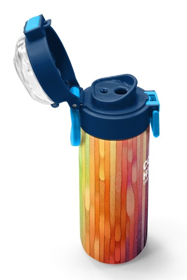 Coral High Kids Lacivert Renkli Çizgili Desenli Pipetli ve Direkt İçim Çelik Termos 500 ml 31890 - 6