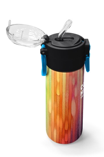 Coral High Kids Lacivert Renkli Çizgili Desenli Pipetli ve Direkt İçim Çelik Termos 500 ml 31890 - 5