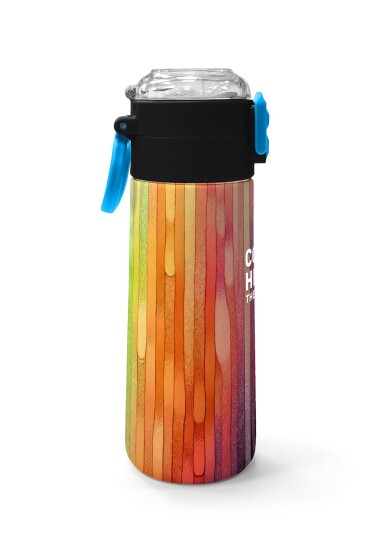 Coral High Kids Lacivert Renkli Çizgili Desenli Pipetli ve Direkt İçim Çelik Termos 500 ml 31890 - 2