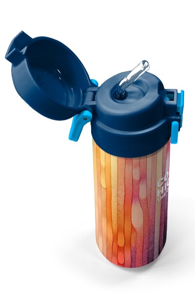 Coral High Kids Lacivert Renkli Çizgili Desenli Pipetli ve Direkt İçim Çelik Termos 500 ml 31890 - 2