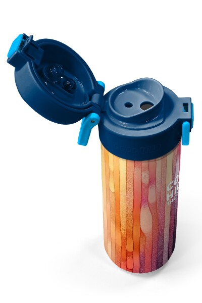 Coral High Kids Lacivert Renkli Çizgili Desenli Pipetli ve Direkt İçim Çelik Termos 500 ml 31890 - 3