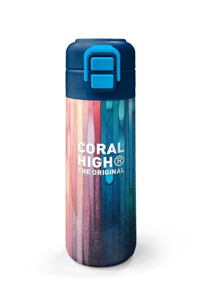Coral High Kids Lacivert Renkli Çizgili Desenli Pipetli ve Direkt İçim Çelik Termos 500 ml 31890 - 4